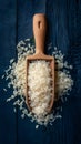 Wooden Grain Scoop with White Rice Organic Food Presentation