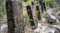 The wooden grave markers are etched with cryptic symbols and religious engravings adding to the mystery of the cemetery.