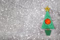 Wooden Green Christmas tree and sign 2018 from wooden redletters, gray concrete background. Happy new year 2018 backdrop.