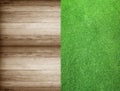 Wooden with green grass background Royalty Free Stock Photo