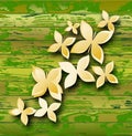 Wooden grunge background with stylized paper butterflies