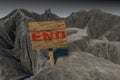 Wooden guide board and mountain road, 3d rendering