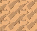 Wooden gun kids pattern. Board weapons background. Childrens mil