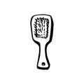 Wooden hair comb in doodle style isolated on white background. Hand drawn sketch Royalty Free Stock Photo