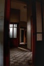 Wooden hallway in an abandoned decaying building in europe