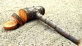 Wooden hammer, carpentry objects, play outside safely in the family