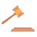 Wooden hammer hits stand. Auction symbol with sales bids