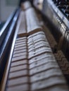 Wooden hammers of an old piano, closeup Royalty Free Stock Photo
