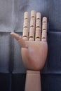 Wooden hand with five raised fingers