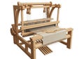 A wooden handloom with a complex structure for weaving fabric. The loom features Royalty Free Stock Photo