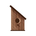 Wooden handmade bird house isolated on white background. Cartoon homemade nesting box for birds, ecology birdbox vector Royalty Free Stock Photo