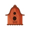 Wooden handmade bird house isolated on white background. Cartoon homemade nesting box for birds, ecology birdbox vector Royalty Free Stock Photo