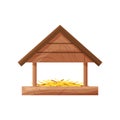 Wooden handmade bird house isolated on white background. Cartoon homemade nesting box for birds, ecology birdbox vector