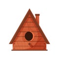 Wooden handmade bird house isolated on white background. Cartoon homemade nesting box for birds, ecology birdbox vector Royalty Free Stock Photo