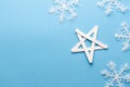 Wooden Handmade Christmas star and large snowflakes Royalty Free Stock Photo