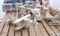 Wooden handmade plane helicopter toy models store Royalty Free Stock Photo