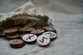 Wooden handmade runes in a canvas bag