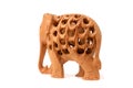 Wooden handmade statuette of elephant a white background