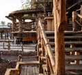 Wooden handrails and railings near the steps