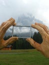 Wooden hands frame in Pana mountains Royalty Free Stock Photo