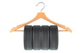 Wooden hanger with car tyres. Seasonal Tire Storage, concept. 3D rendering