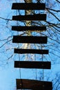 Wooden hanging ladder in the forest view