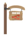 Wooden Hanging Signboard with Crab Bar Notice