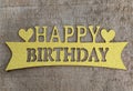 Wooden Happy Birthday Card Gold Color.