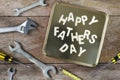 Wooden happy fathers day words with tools supplies