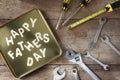 Wooden happy fathers day words with tools supplies