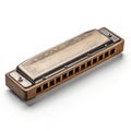 Wooden Harmonica on White, Musical instrument , Blues Royalty Free Stock Photo
