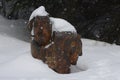 Wooden Heads - Sculpture in Wood Covered in Snow, Izera Mountains, Czech Republic, Europe