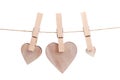 Wooden heart hanging on the clothesline Royalty Free Stock Photo