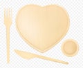 Wooden heart plate with fork, knife and glass