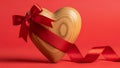 Wooden Heart with Red Ribbon Royalty Free Stock Photo