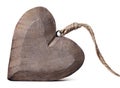 Wooden heart on a white background with cord