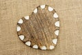 Wooden Heart with White Edge On Hessian