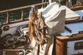 Wooden helm of a classic sailboat