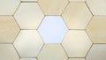 Hexagon missing from a puzzle, revealing blank white paper with copyspace