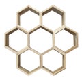 Wooden hexagonal shelf isolated.