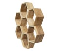 Wooden hexagonal shelf isolated.