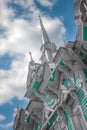 30th of May 2022, Russia, Tomsk, Wooden historical building in Tomsk on the sky background