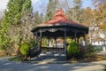 Wooden historical pavilion in the central park of Sinaia city , Romania