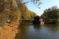 Wooden historical ship mill in Kollarovo, Slovakia, during fall season