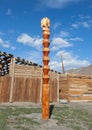 Wooden hitching post.