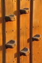 Wooden holds on bouldering installation at a playground