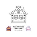 Wooden home, House of Santa Claus, Russian house traditional. Traveling in Russia symbol, thin line art icons. Vector