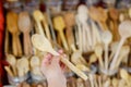 wooden homemade spoons at the local market