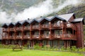 Wooden hotel in mountains