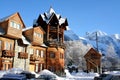 Wooden hotel in the mountains of Caucasus Royalty Free Stock Photo